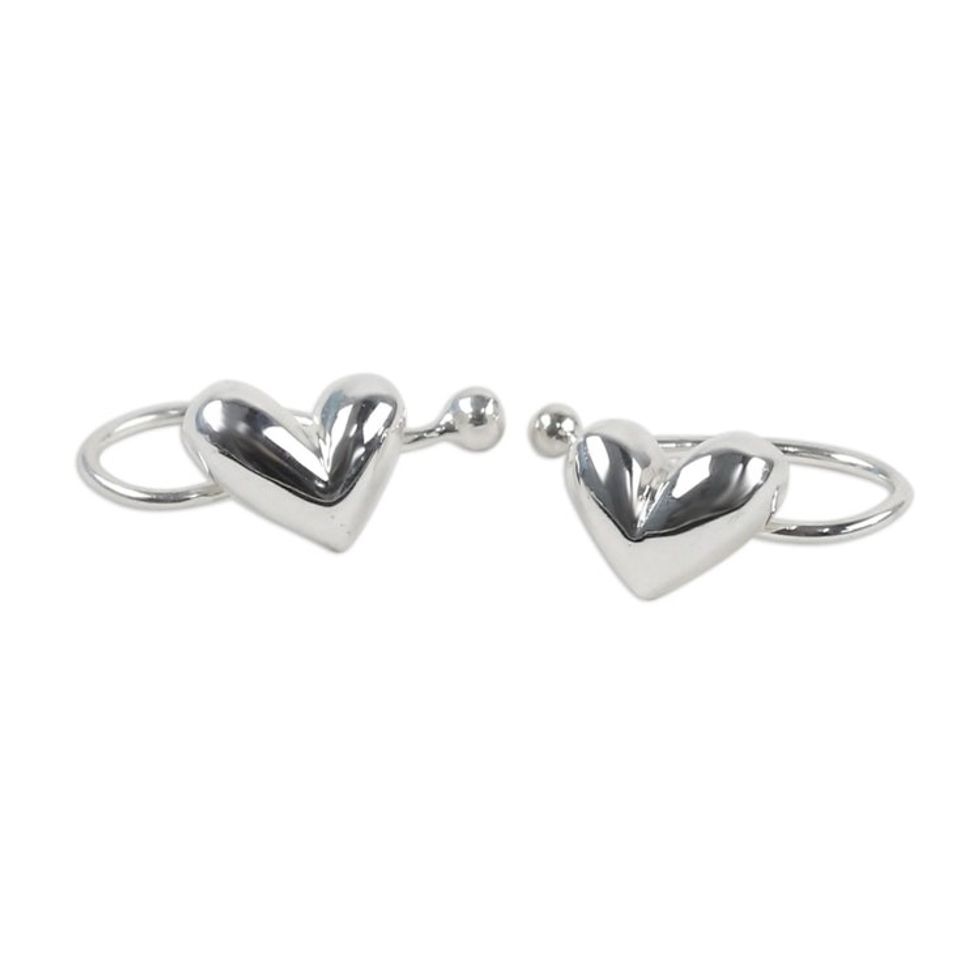 Sterling Silver Heart Ear Cuffs Artisan Crafted in Thailand 'Demure Hearts'