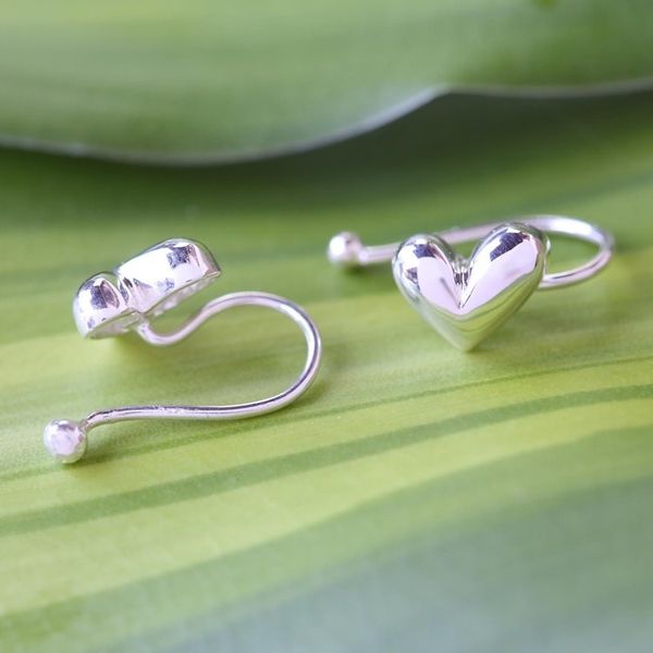 Alternate image for Sterling Silver Heart Ear Cuffs Artisan Crafted in Thailand Demure Hearts