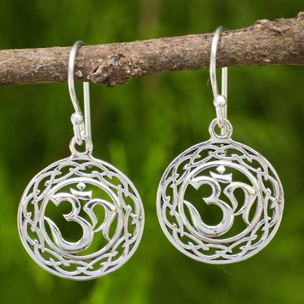 Om Mantra Dangle Earrings Made from 925 Sterling Silver 'Celtic Om'