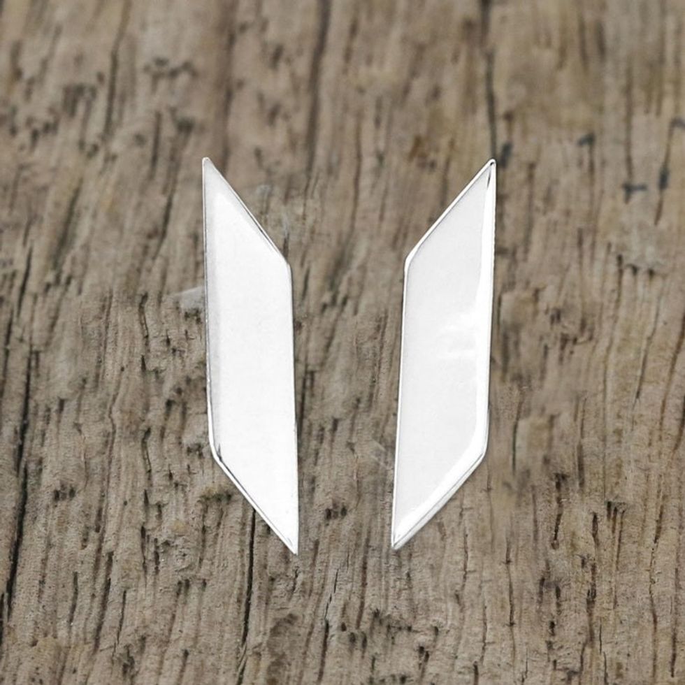 Sterling Silver Geometric Drop Earrings from Thailand 'Parallelogram Shimmer'