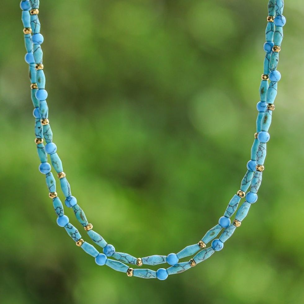 Thai Handcrafted Beaded Necklace with Silver Clasp 'Exotic Blue Allure'