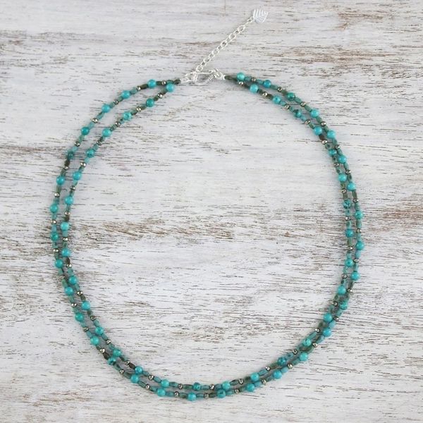 Alternate image for Thai Handcrafted Beaded Necklace with Silver Clasp Exotic Blue Allure