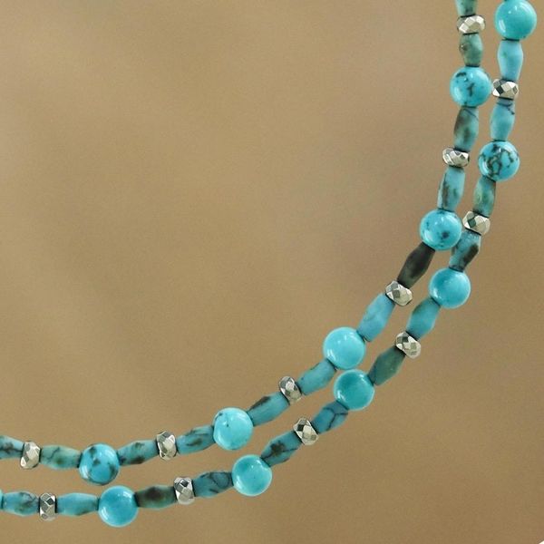 Alternate image for Thai Handcrafted Beaded Necklace with Silver Clasp Exotic Blue Allure
