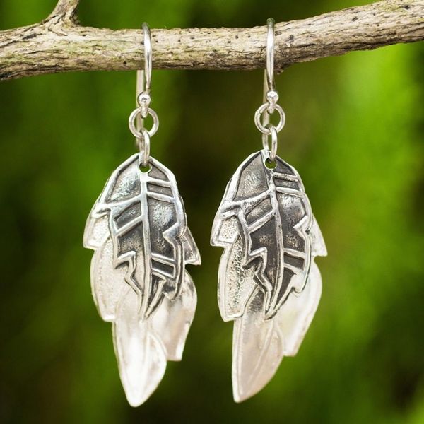 Alternate image for Double Exotic Leaf Earrings Handmade in 925 Sterling Silver Exotic Leaf Shadows