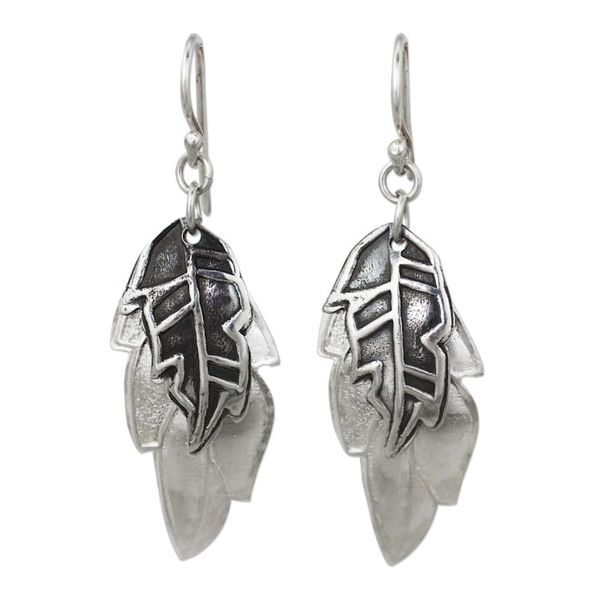 Alternate image for Double Exotic Leaf Earrings Handmade in 925 Sterling Silver Exotic Leaf Shadows