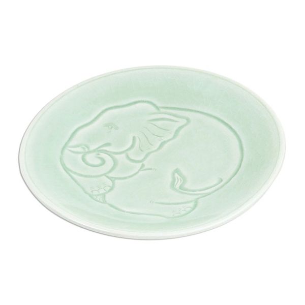 Alternate image for Elephant Motif Handcrafted Thai Celadon Ceramic Salad Plate Sleeping Elephant