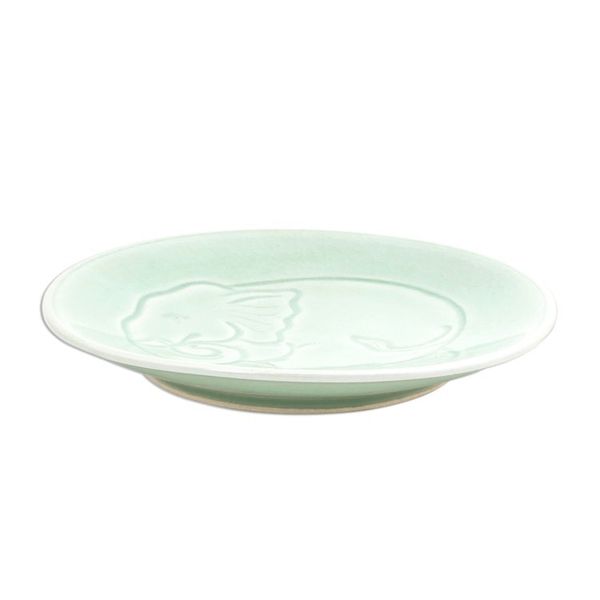 Alternate image for Elephant Motif Handcrafted Thai Celadon Ceramic Salad Plate Sleeping Elephant