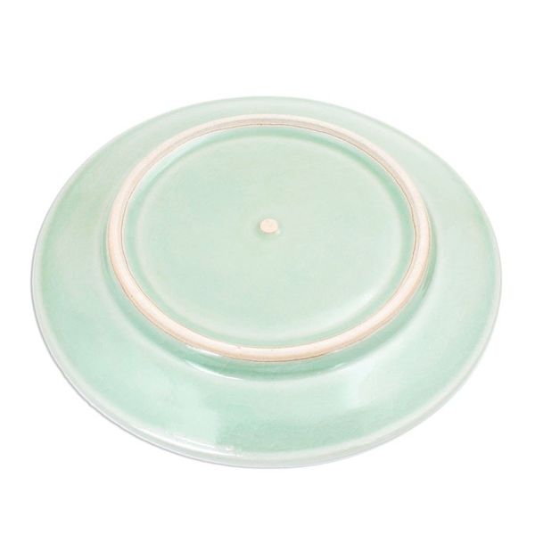Alternate image for Elephant Motif Handcrafted Thai Celadon Ceramic Salad Plate Sleeping Elephant