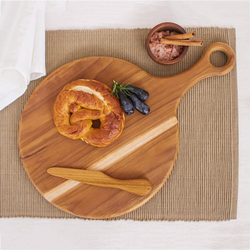 Handmade Teak Wood Cutting Board Crafted in Thailand 'Cook with Joy'