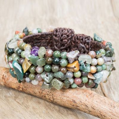 Alternate image for Jasper and Amethyst Beaded Wristband Bracelet from Thailand Boho Nature