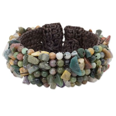 Alternate image for Jasper and Amethyst Beaded Wristband Bracelet from Thailand Boho Nature