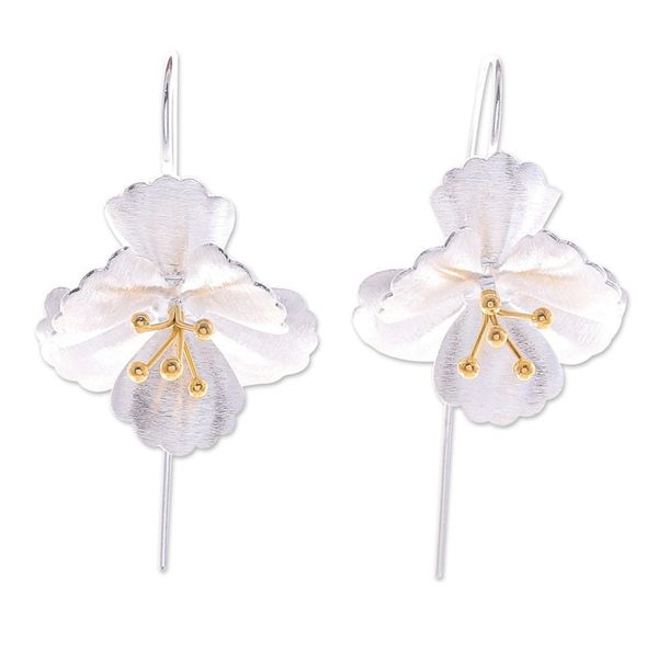Alternate image for Thai Gold-Accented Sterling Silver Drop Earrings Ever-Blooming