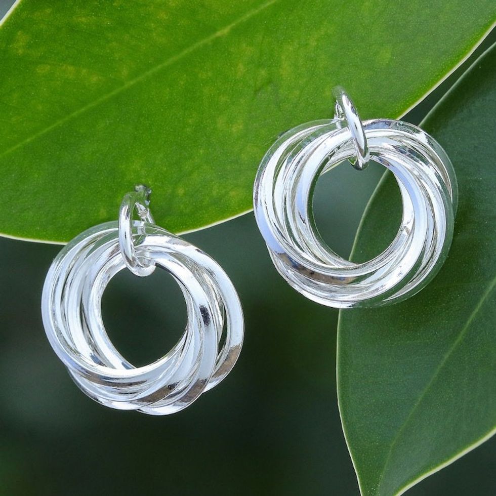 Hand Crafted Sterling Silver Drop Earrings 'Silver Slice'