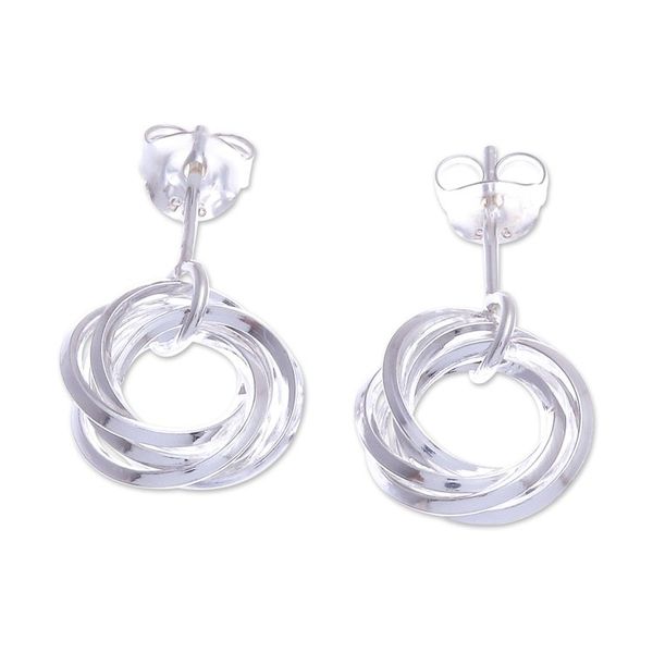 Alternate image for Hand Crafted Sterling Silver Drop Earrings Silver Slice