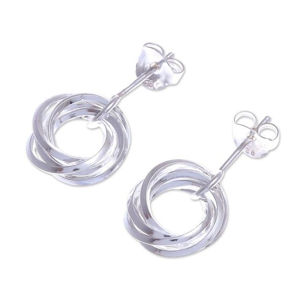 Alternate image for Hand Crafted Sterling Silver Drop Earrings Silver Slice