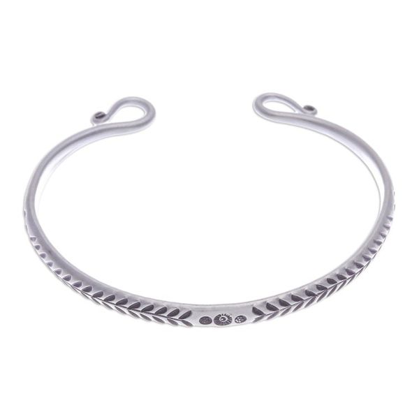 Alternate image for Polished Sterling Silver Cuff Bracelet with Hill Tribe Motif Sophisticated Serenity