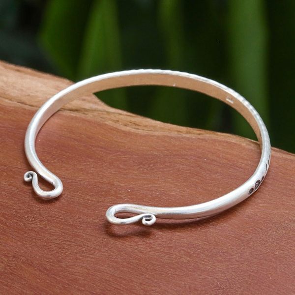 Alternate image for Polished Sterling Silver Cuff Bracelet with Hill Tribe Motif Sophisticated Serenity