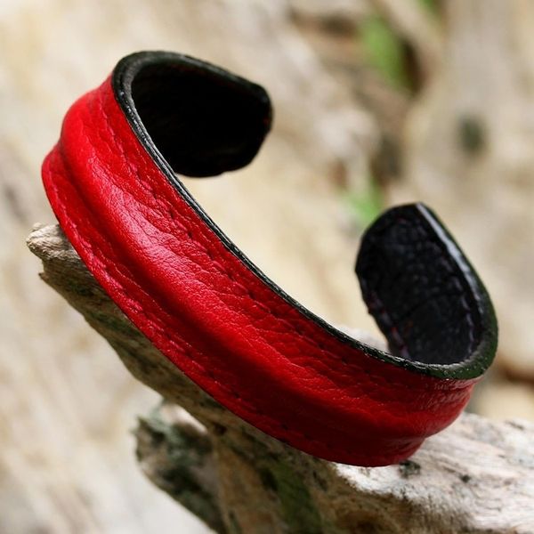 Alternate image for Hand Crafted Unisex Red Leather Cuff Bracelet from Thailand Simply Red
