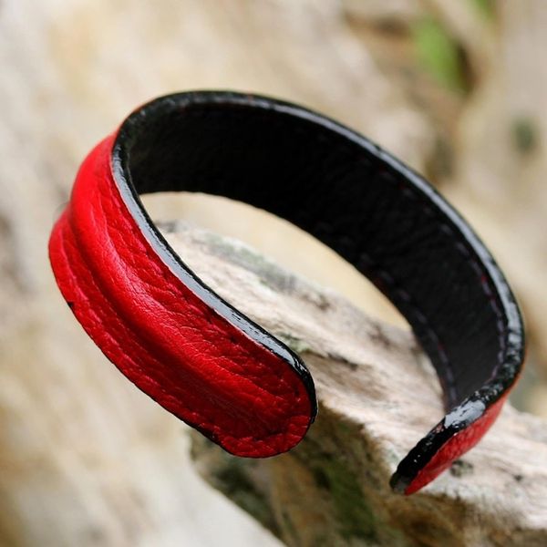 Alternate image for Hand Crafted Unisex Red Leather Cuff Bracelet from Thailand Simply Red
