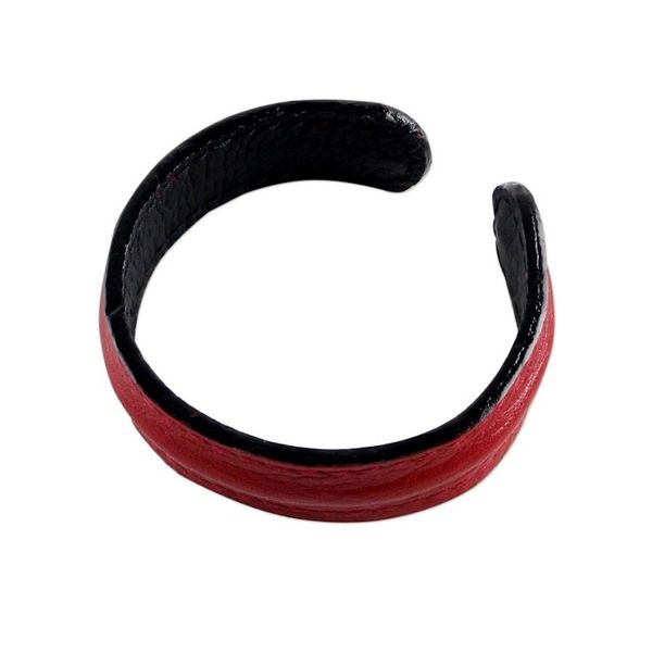 Alternate image for Hand Crafted Unisex Red Leather Cuff Bracelet from Thailand Simply Red