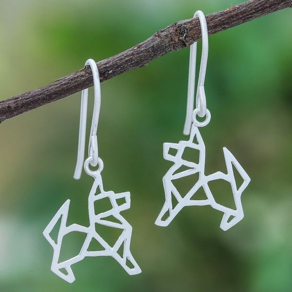 Alternate image for Geometric German Shepherd Sterling Silver Dangle Earrings Geometric German Shepherd