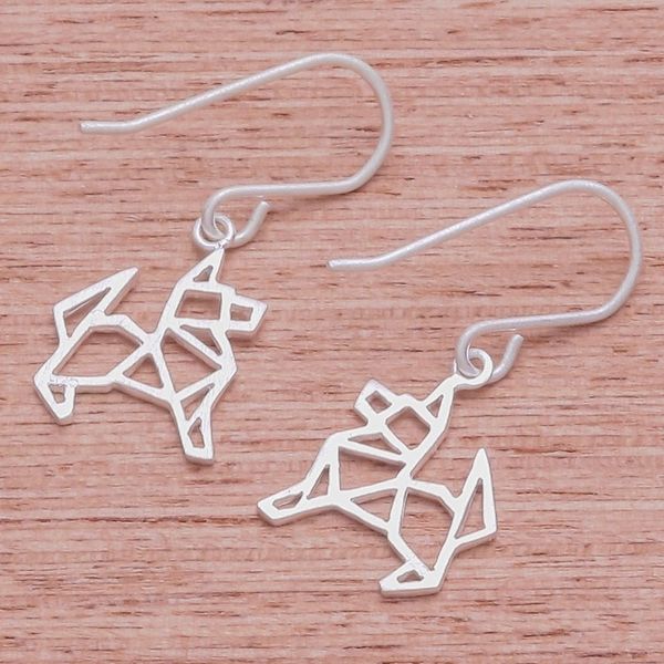 Alternate image for Geometric German Shepherd Sterling Silver Dangle Earrings Geometric German Shepherd