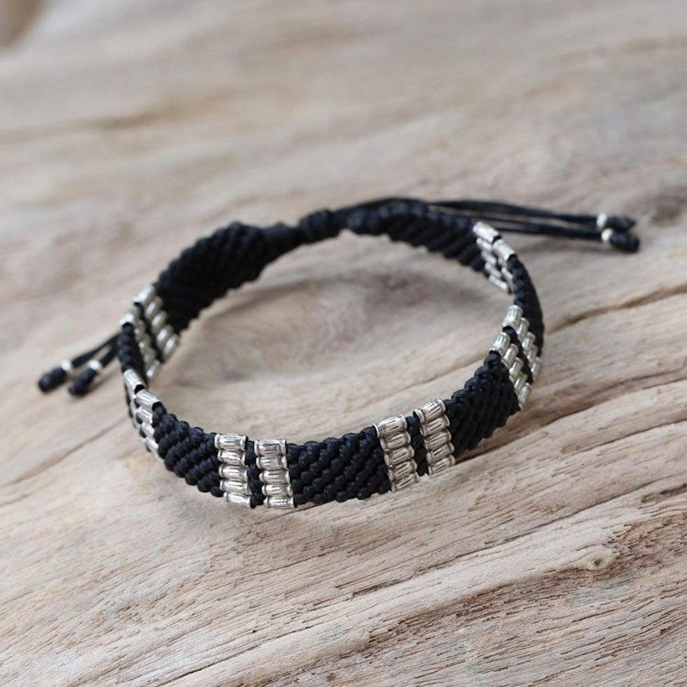 Silver accent wristband bracelet 'Hill Tribe Harvest'