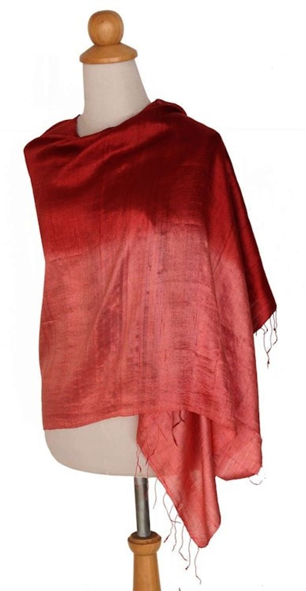 Alternate image for Artisan Crafted Silk Shawl Shimmering Vermilion