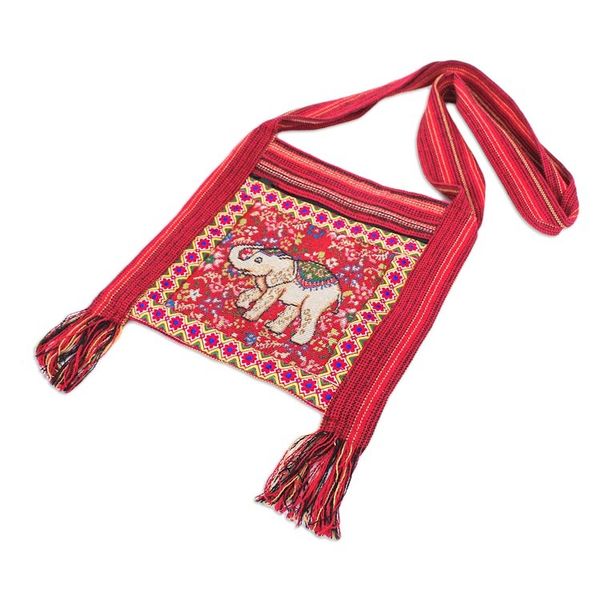 Alternate image for Classic Elephant-Themed Floral Red Sling made in Thailand Elephants Majesty