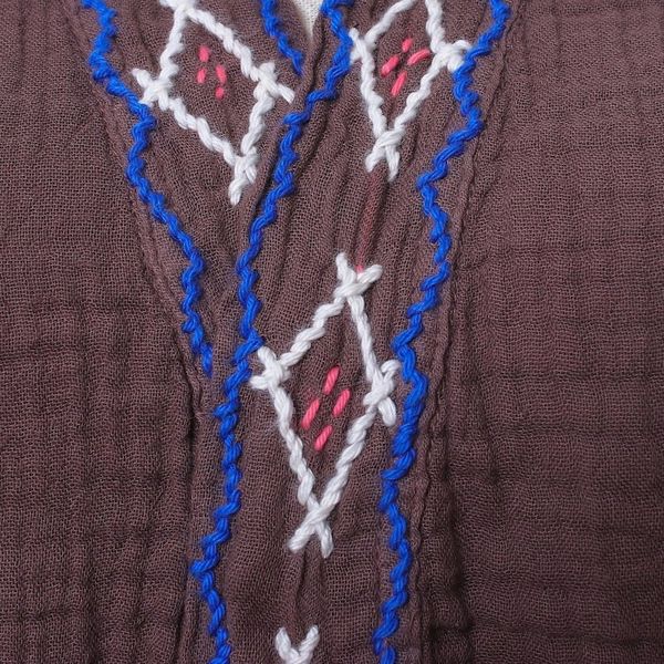 Alternate image for Diamond Embroidered Cotton Robe in Chestnut from Thailand Nature Relaxation