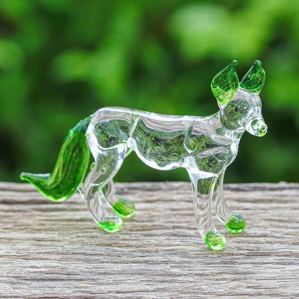 Alternate image for Handblown Green Glass Fox Figurine from Thailand Hope Fox
