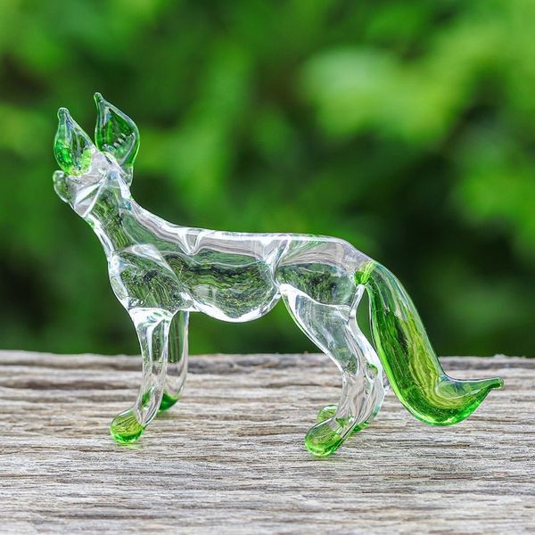 Alternate image for Handblown Green Glass Fox Figurine from Thailand Hope Fox