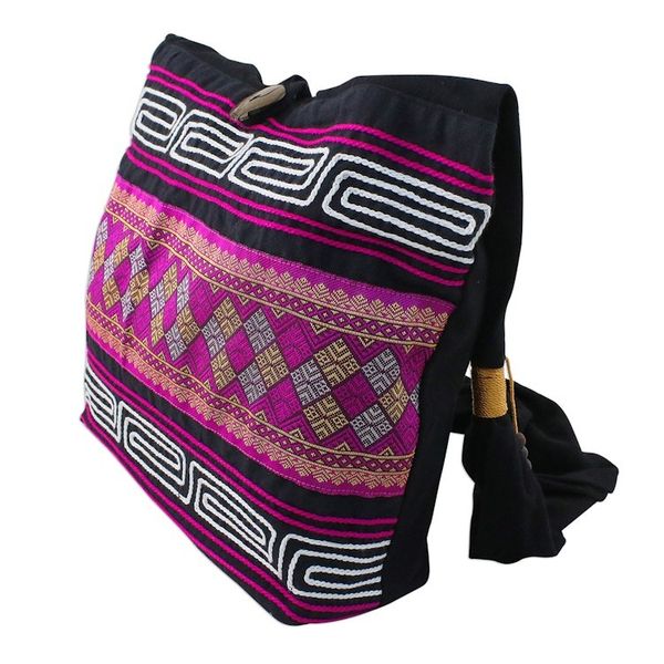 Alternate image for Cotton Blend Shoulder Bag in Pink from Thailand Charming Diamonds