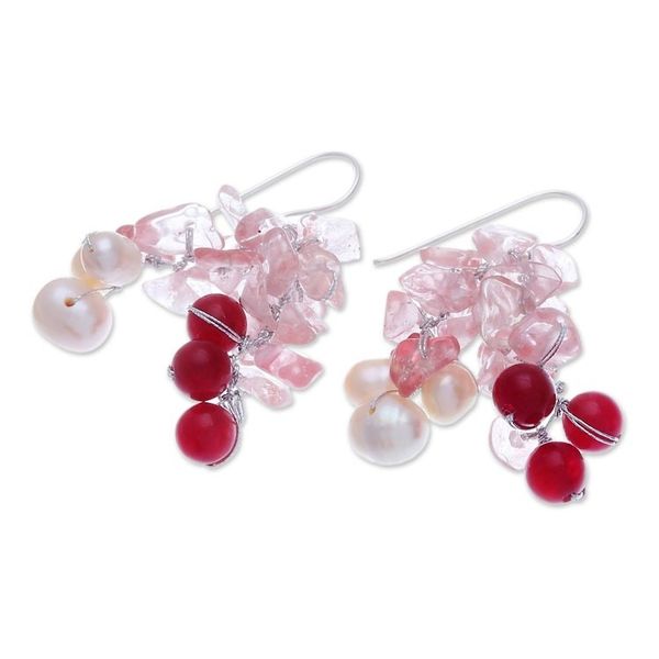 Alternate image for Thai Cultured Pearl and Quartz Dangle Earrings Pink Palace