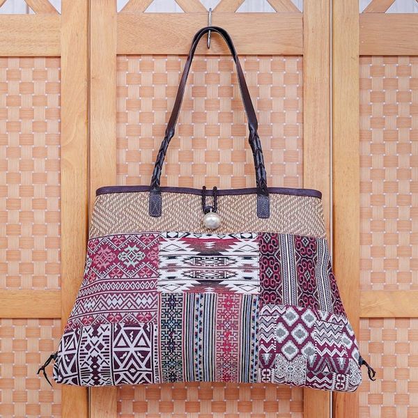 Alternate image for Cotton Blend Patchwork Shoulder Bag Shopping Day in Red