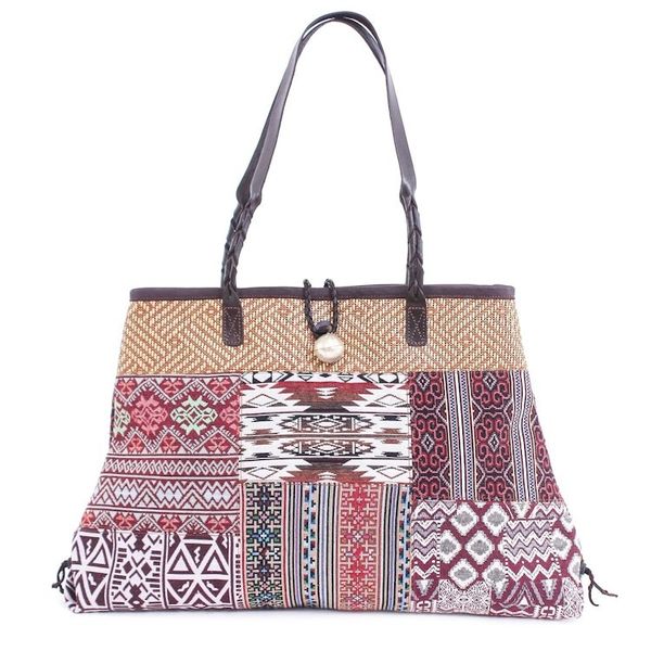Alternate image for Cotton Blend Patchwork Shoulder Bag Shopping Day in Red