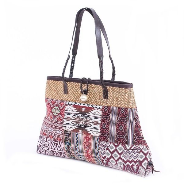 Alternate image for Cotton Blend Patchwork Shoulder Bag Shopping Day in Red