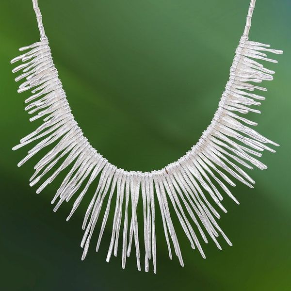 Alternate image for Twisted Karen Silver Beaded Waterfall Necklace from Thailand Cool Cascade