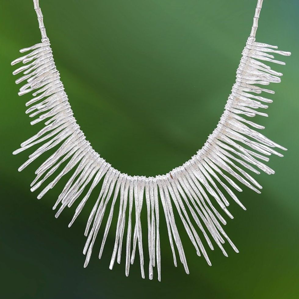 Twisted Karen Silver Beaded Waterfall Necklace from Thailand 'Cool Cascade'