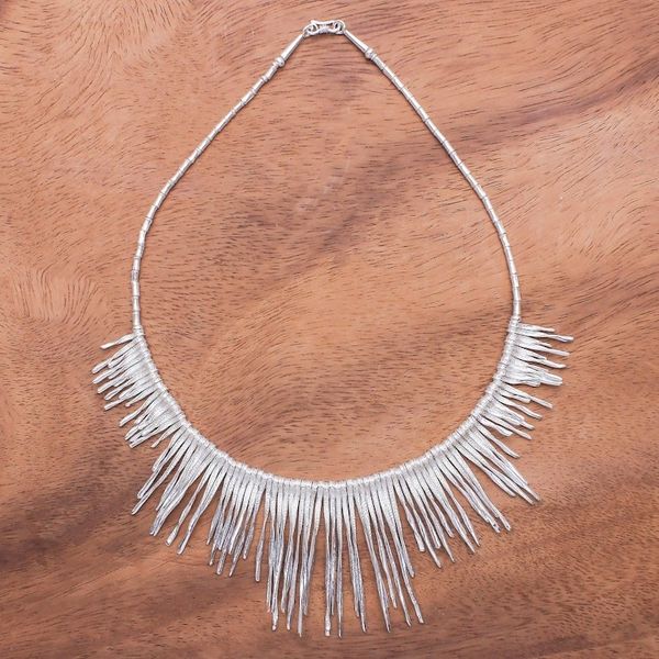 Alternate image for Twisted Karen Silver Beaded Waterfall Necklace from Thailand Cool Cascade