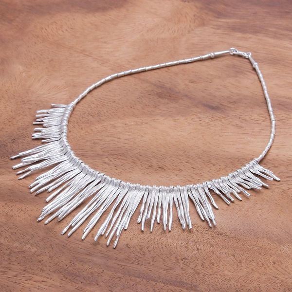 Alternate image for Twisted Karen Silver Beaded Waterfall Necklace from Thailand Cool Cascade