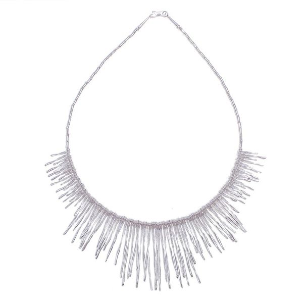 Alternate image for Twisted Karen Silver Beaded Waterfall Necklace from Thailand Cool Cascade