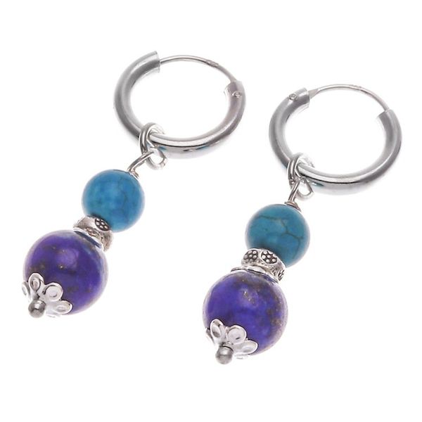 Alternate image for Silver Lapis Lazuli Reconstituted Turquoise Hoop Earrings Fab Duo