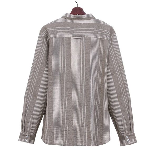 Alternate image for Mens Striped Carob Brown and White Cotton Collared Shirt Stylish Staple in Earth