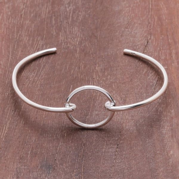 Alternate image for Modern Sterling Silver Cuff Bracelet with a Circular Pendant Circular Space
