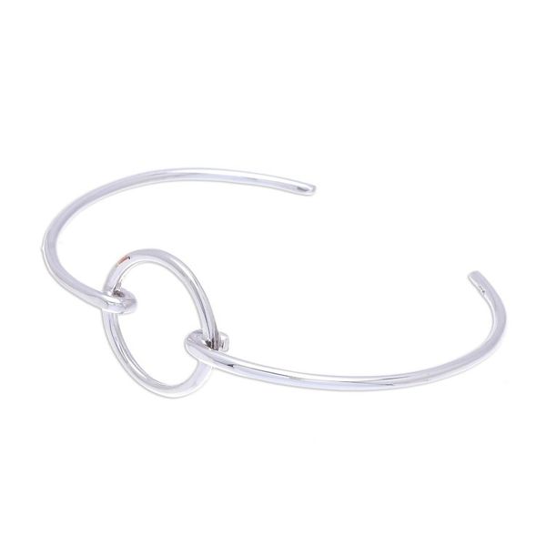 Alternate image for Modern Sterling Silver Cuff Bracelet with a Circular Pendant Circular Space