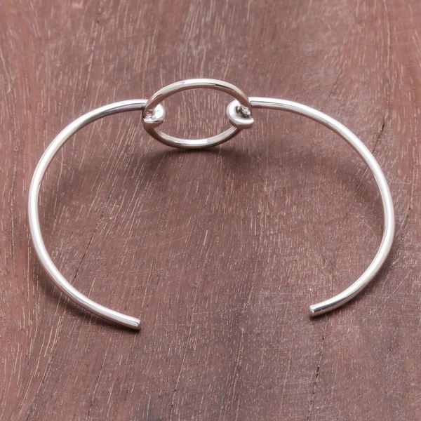 Alternate image for Modern Sterling Silver Cuff Bracelet with a Circular Pendant Circular Space