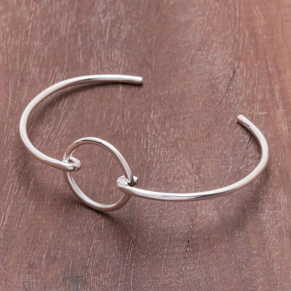 Alternate image for Modern Sterling Silver Cuff Bracelet with a Circular Pendant Circular Space