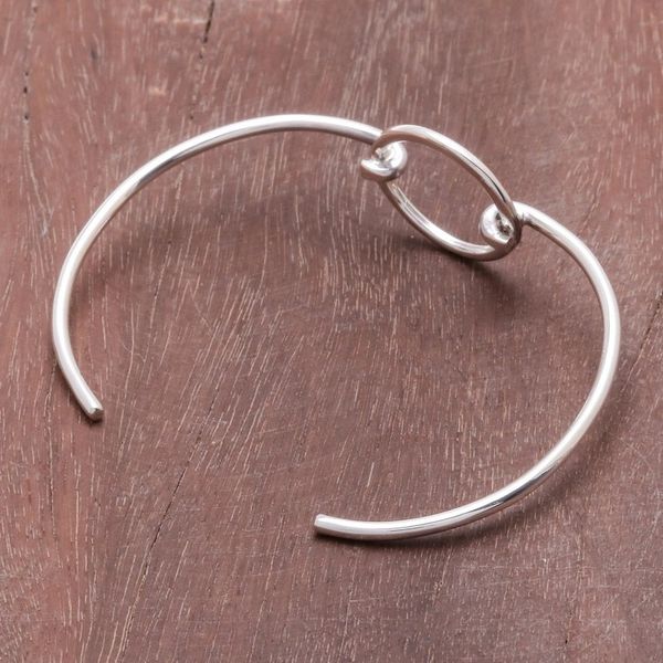 Alternate image for Modern Sterling Silver Cuff Bracelet with a Circular Pendant Circular Space