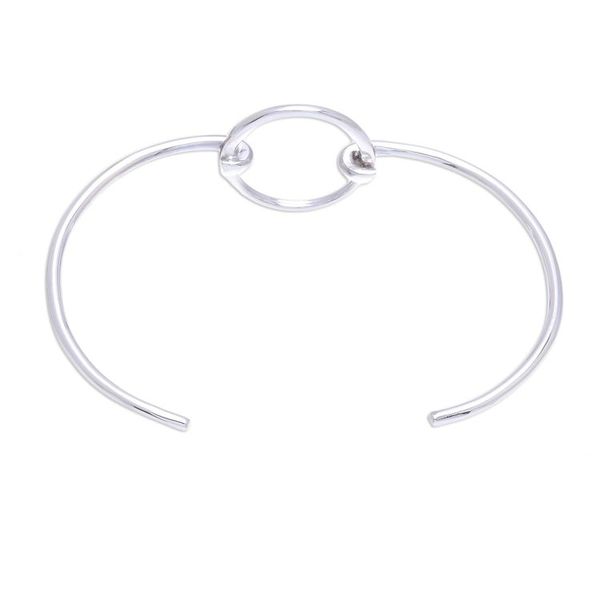 Alternate image for Modern Sterling Silver Cuff Bracelet with a Circular Pendant Circular Space